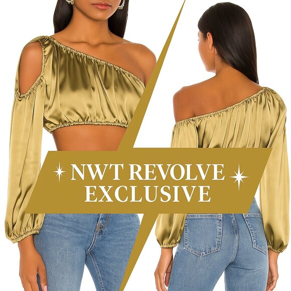 NWT Camila Coelho Emanuelle Crop Top Olive Green Satin Revolve XXS - Picture 1 of 12